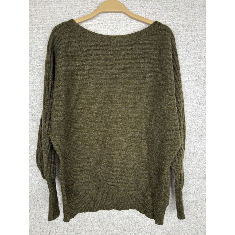 J Crew Olive Green Y2K Cashmere Blend Ribbed Dolman Boatneck Sweater Size S
